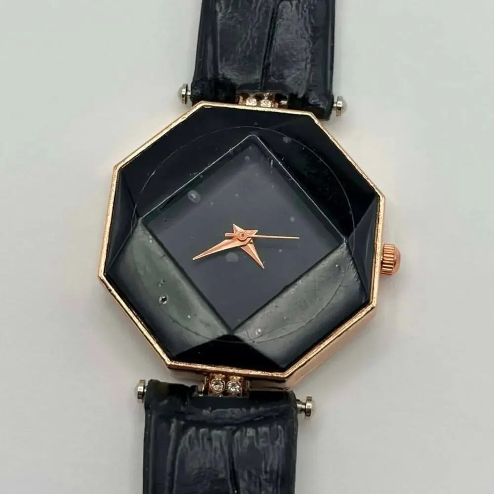 Rose Gold & Black Hexagon Watch